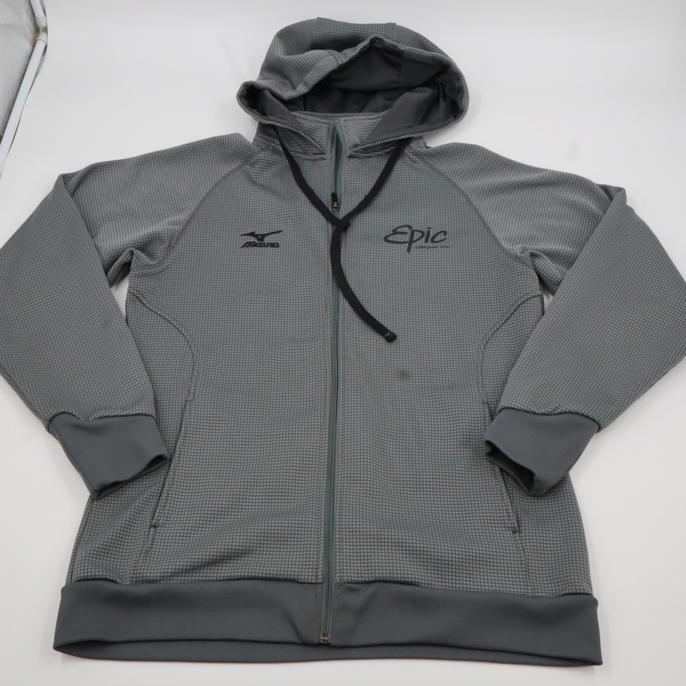 Mizuno Full Zip Hoodie Mens Large Grey Epic Volleyball Club Performance Grid